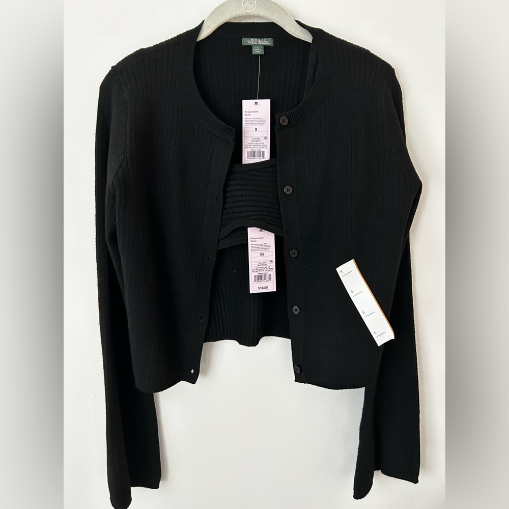 Wild fable knit crop top (XS) and cardigan (S) black set. NWT.